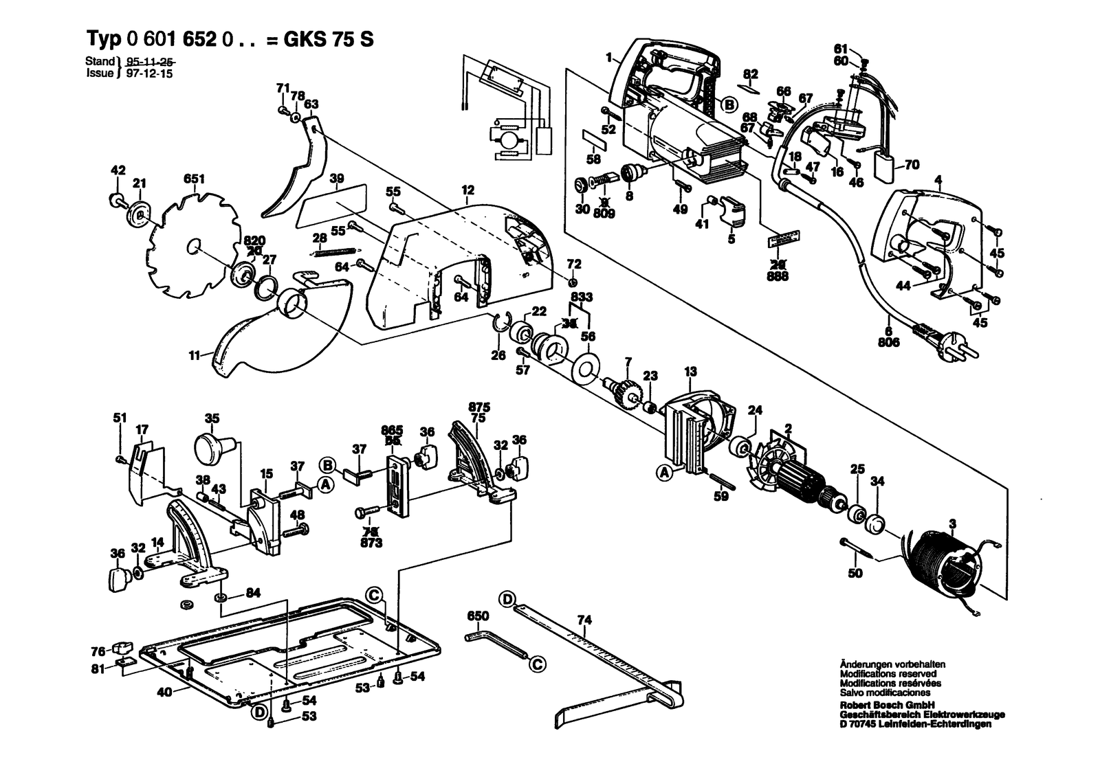 Bosch GKS 75 S parts diagram, sheet 1