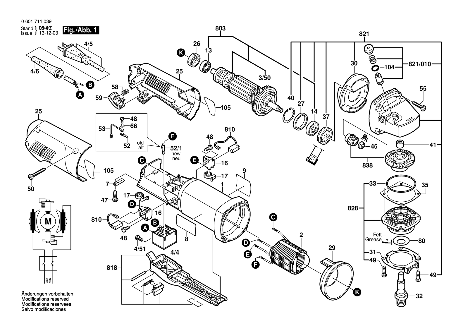 Bosch 1711 A parts diagram, sheet 1