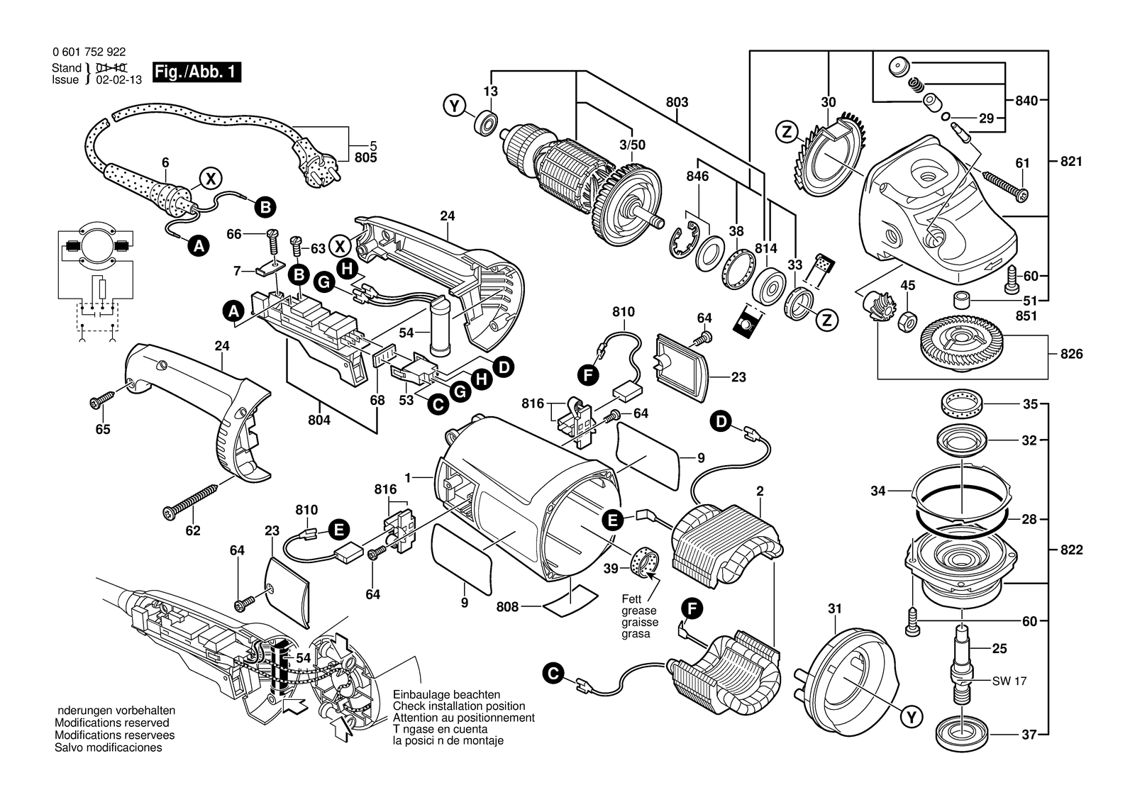 Bosch GWS 2000-23 J parts diagram, sheet 1