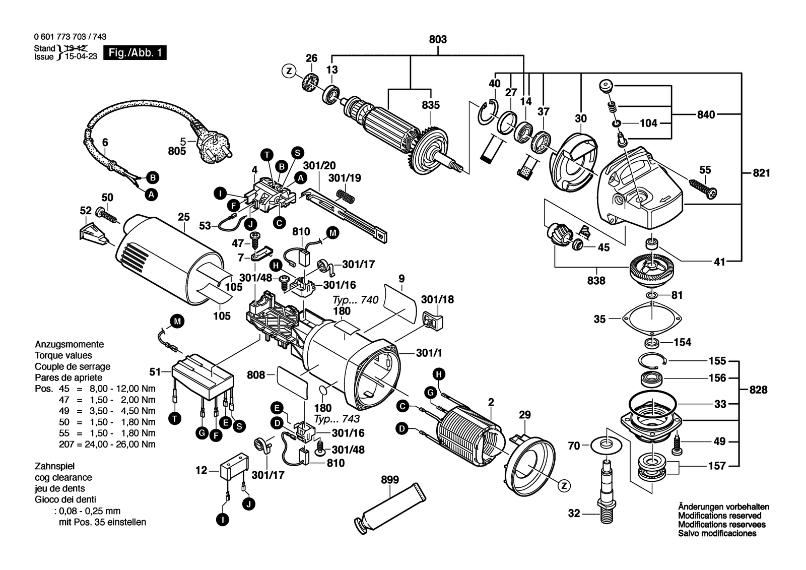 Bosch GBR 14 CA parts diagram, sheet 1