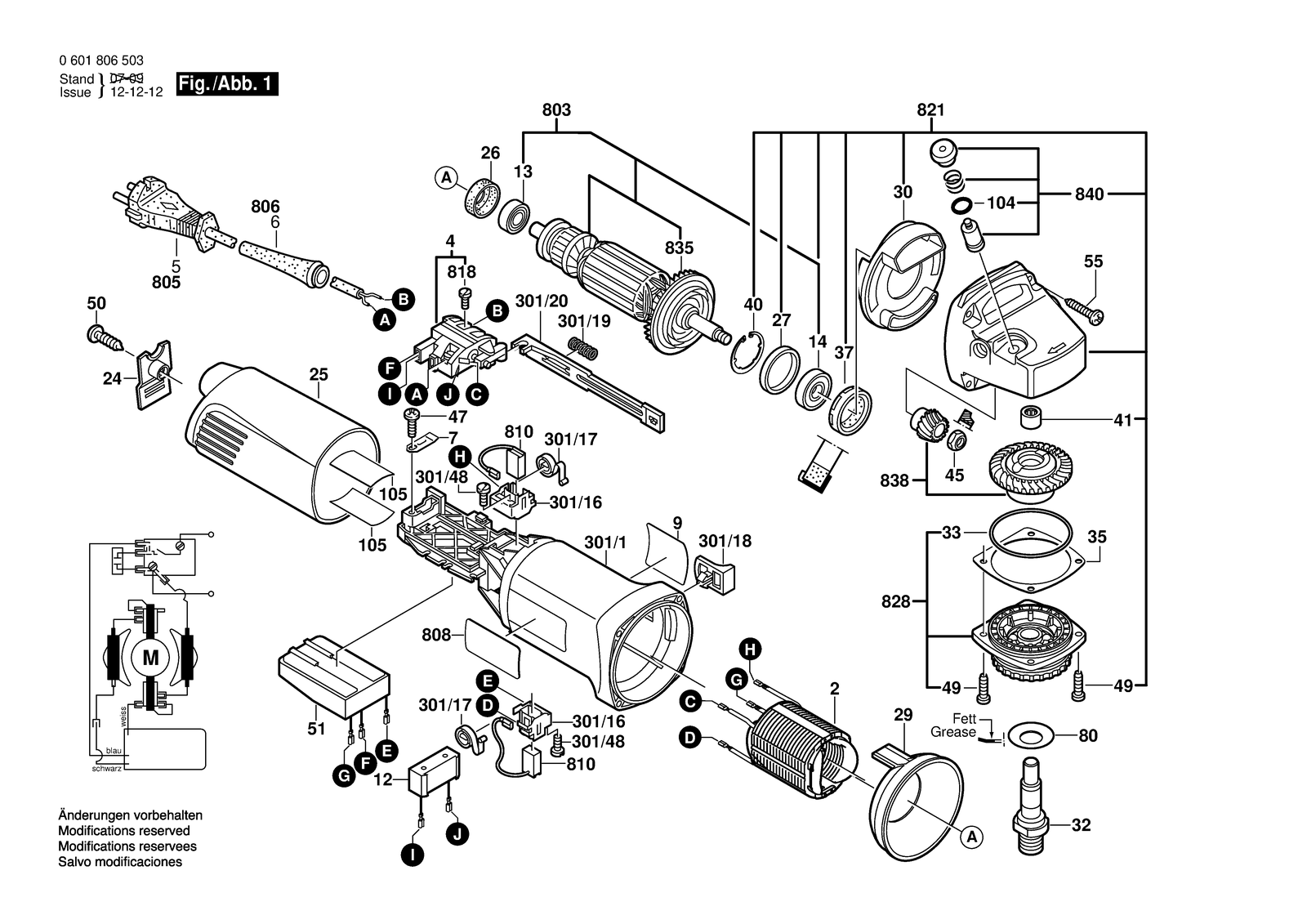 Bosch GWS 14-150 C parts diagram, sheet 1