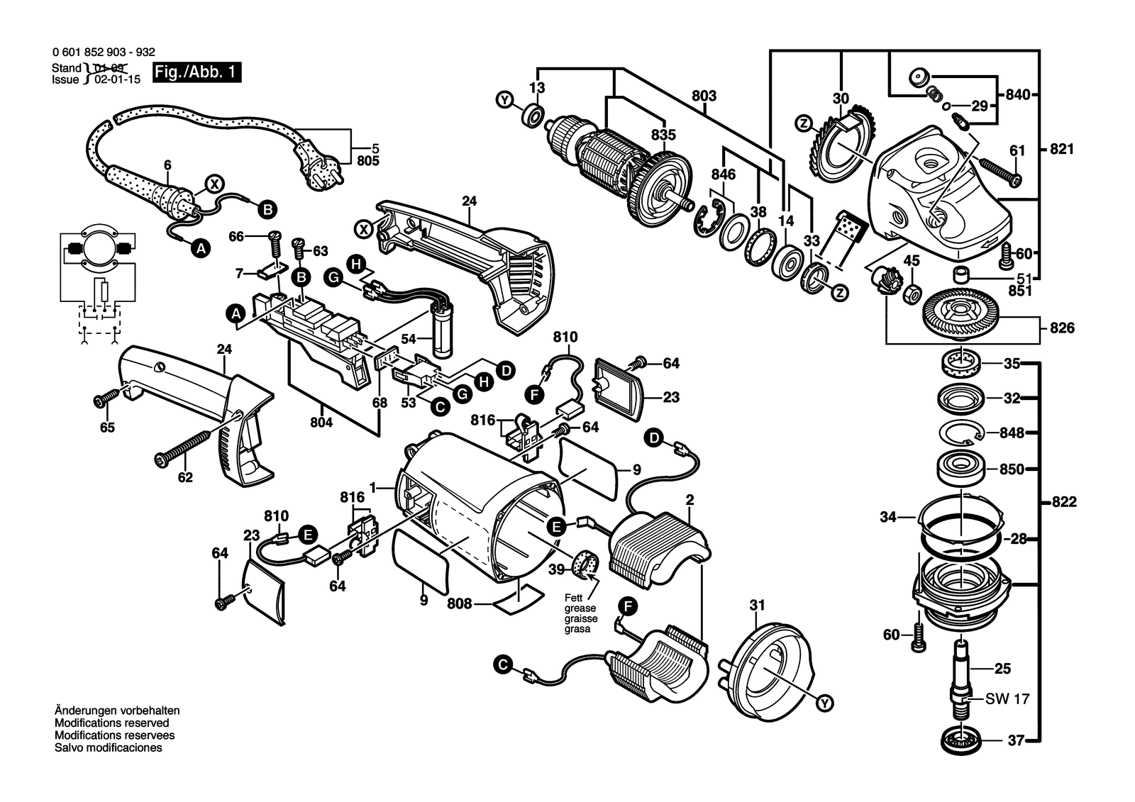 Bosch GWS 21-230 JH parts diagram, sheet 1