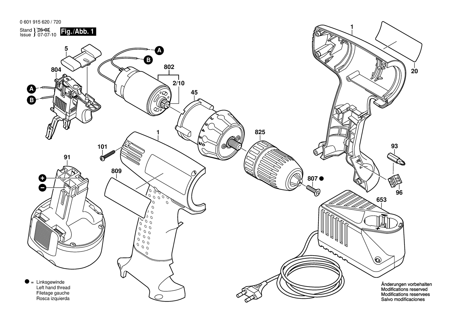 Bosch GSR 9,6 V parts diagram, sheet 1