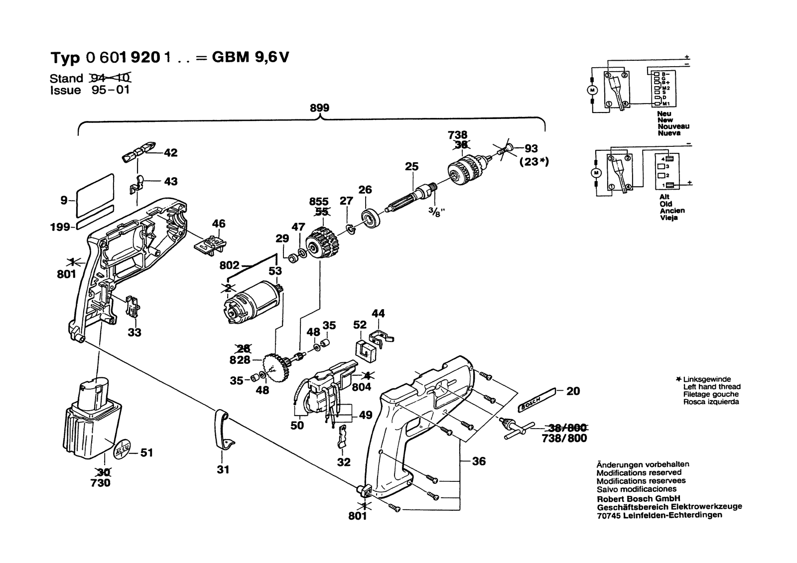 Bosch GBM 9,6 VRL parts diagram, sheet 1