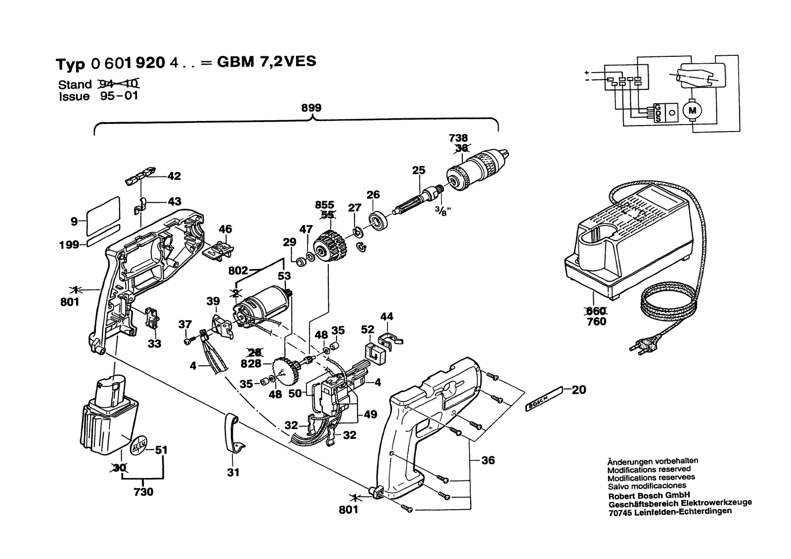 Bosch GBM 7,2 VES parts diagram, sheet 1