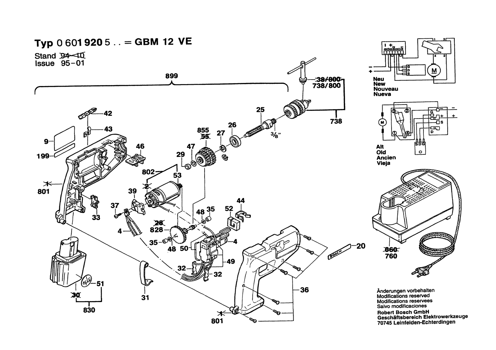 Bosch GBM 12 VE parts diagram, sheet 1