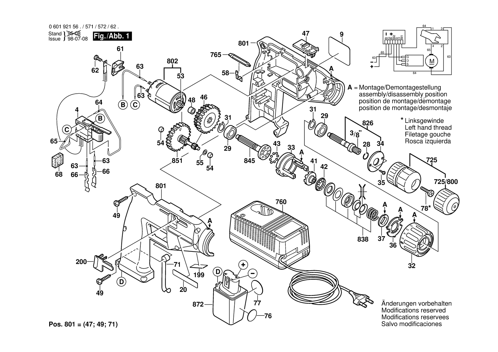 Bosch GSR 12 VES parts diagram, sheet 1
