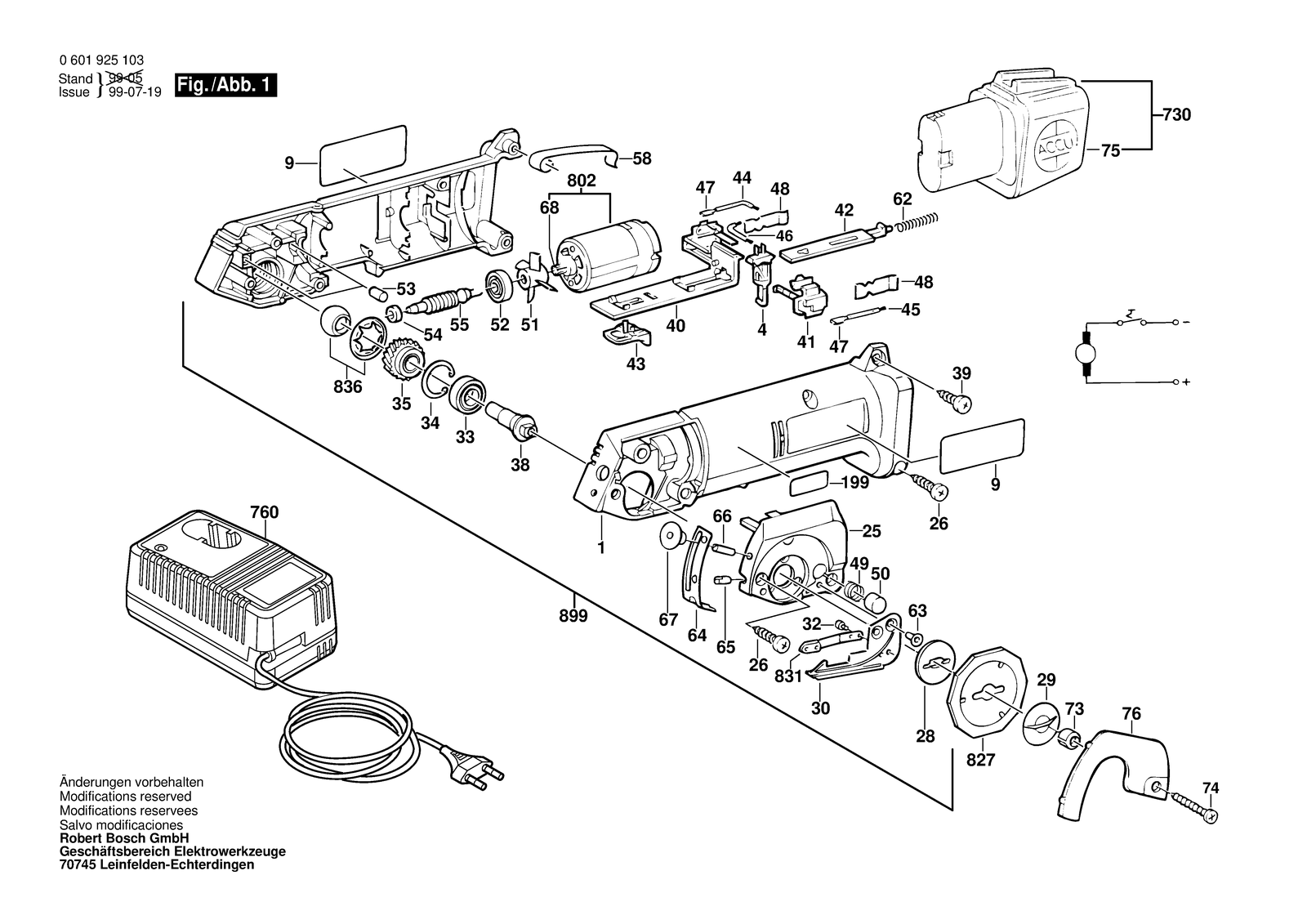 Bosch GUS 9,6 V parts diagram, sheet 1