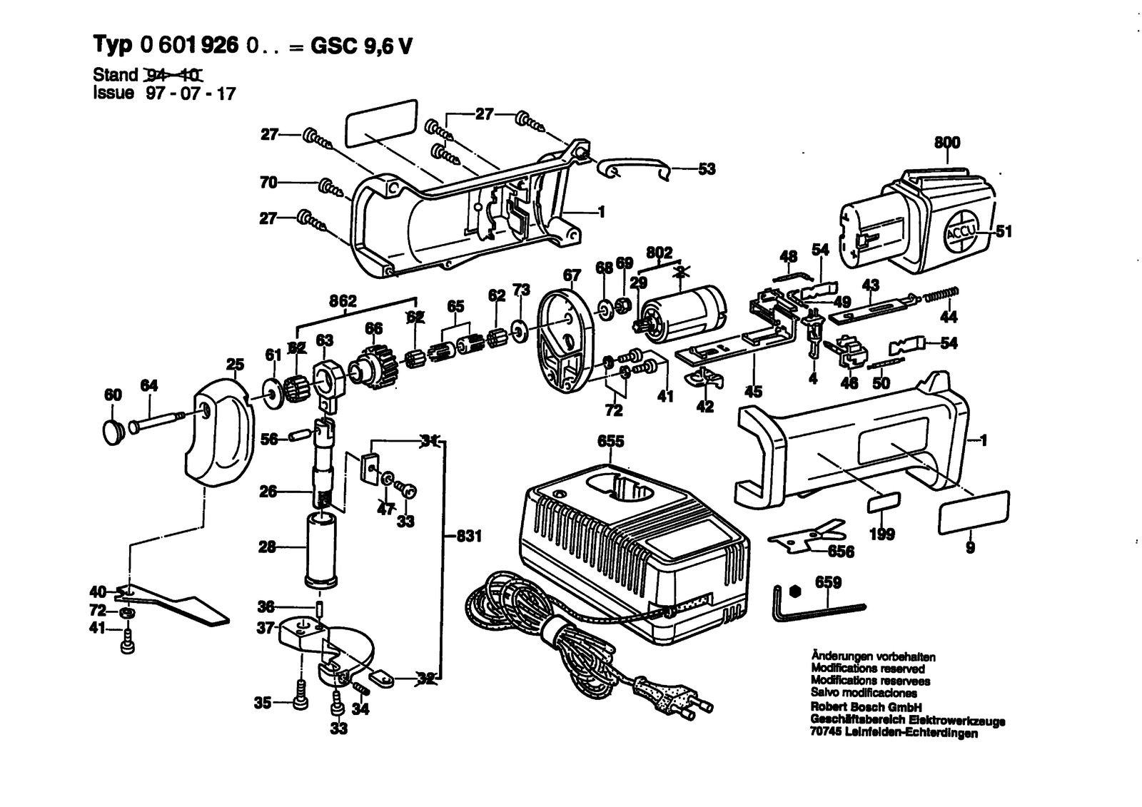 Bosch GSC 9,6 V parts diagram, sheet 1