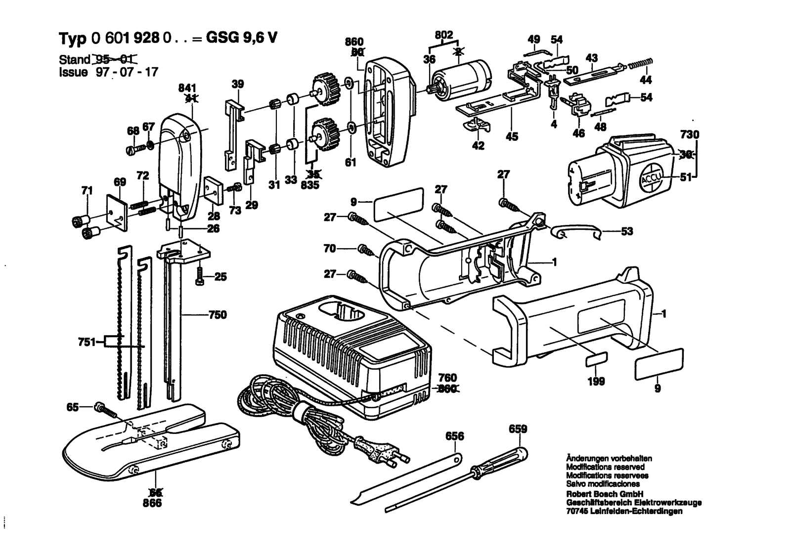 Bosch GSG 9,6 V parts diagram, sheet 1