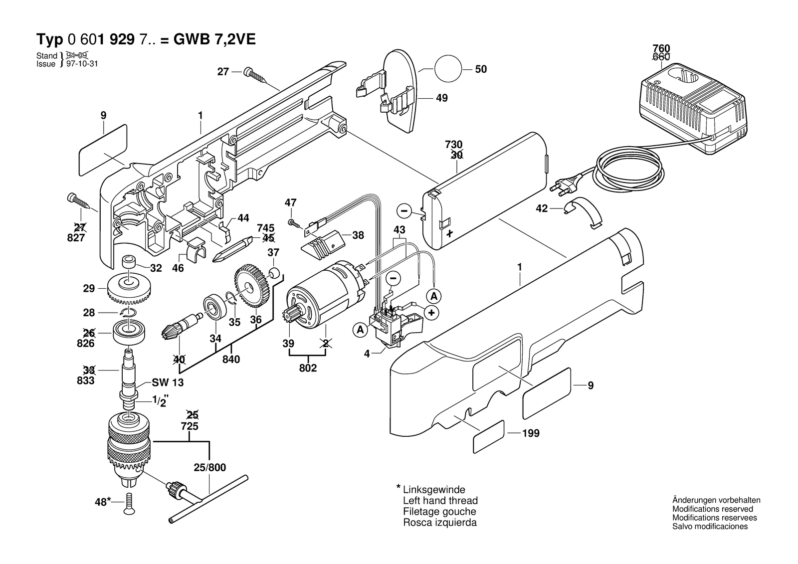 Bosch GWB 7,2 VE parts diagram, sheet 1
