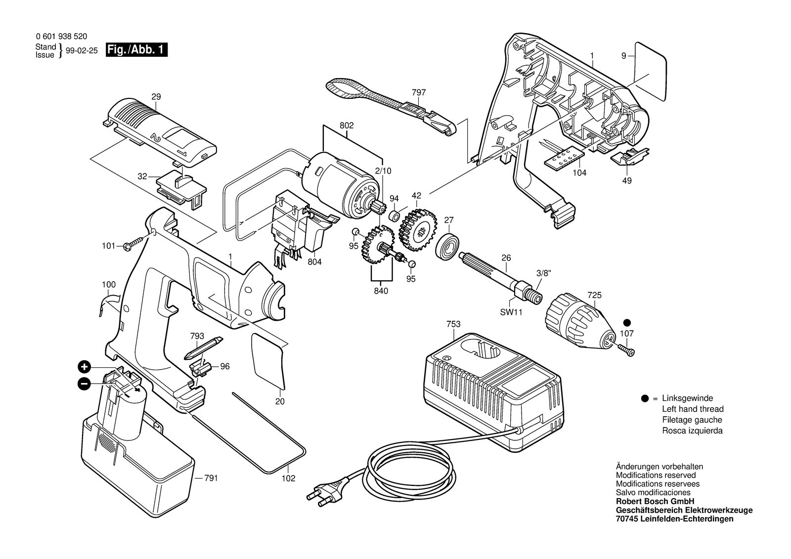 Bosch GBM 12 VES-2 parts diagram, sheet 1