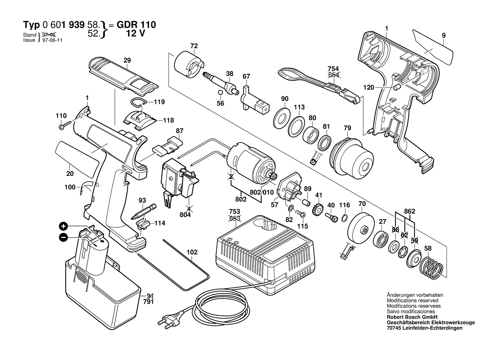 Bosch GDR 100 parts diagram, sheet 1