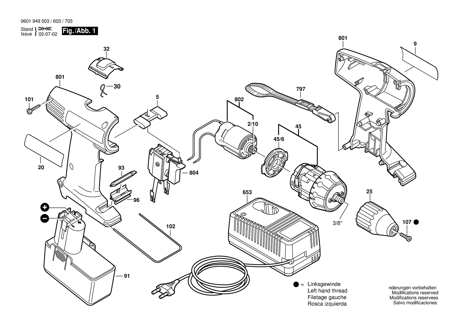 Bosch GSR 12 V parts diagram, sheet 1