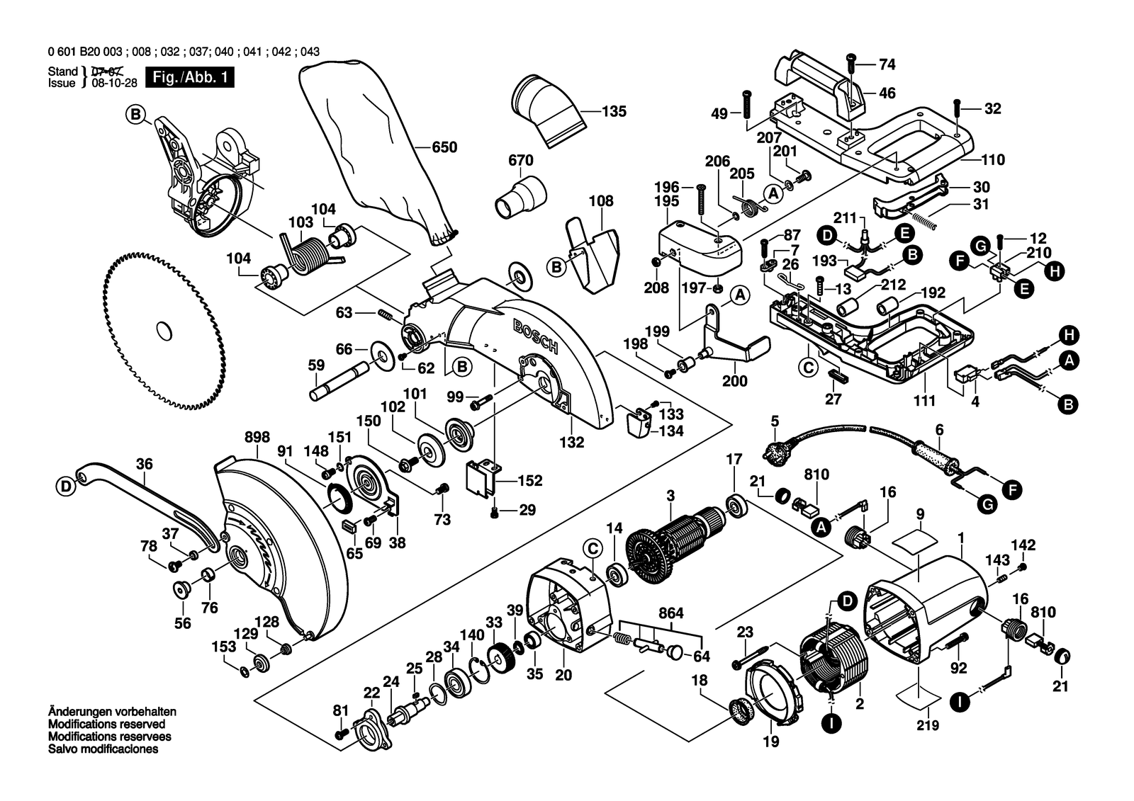Bosch GCM 10 parts diagram, sheet 1