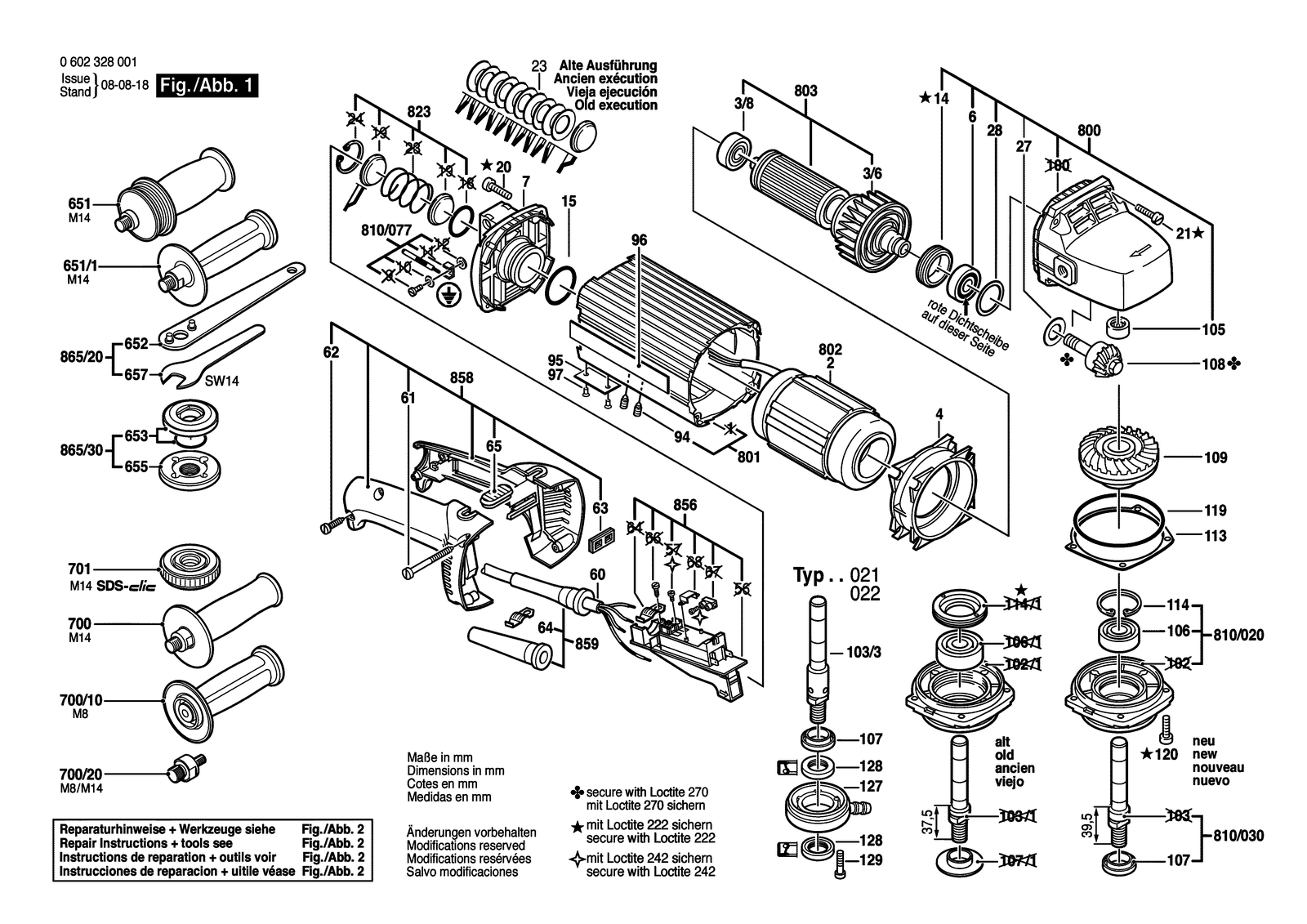 Bosch GR8 parts diagram, sheet 1