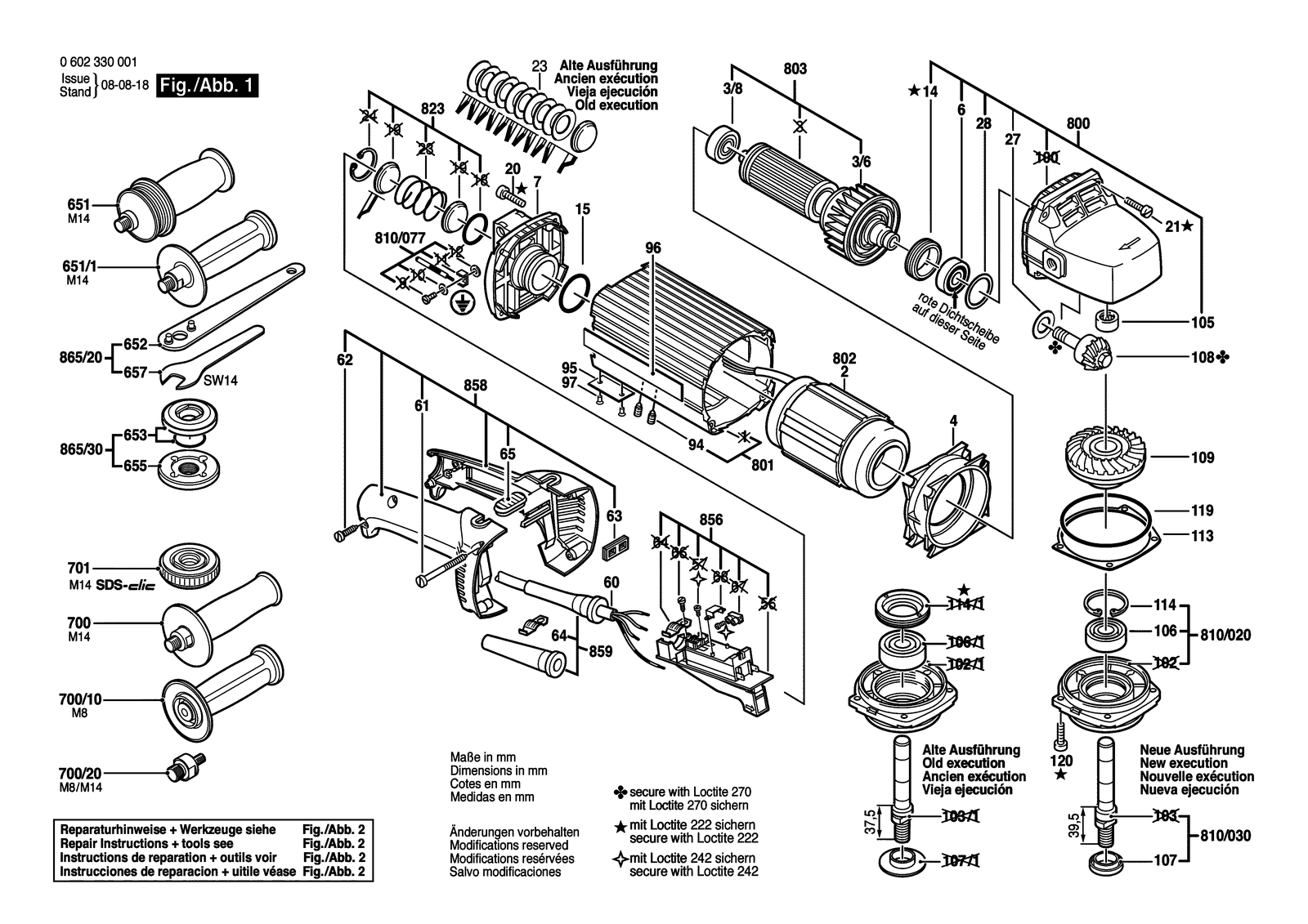 Bosch GR8 parts diagram, sheet 1