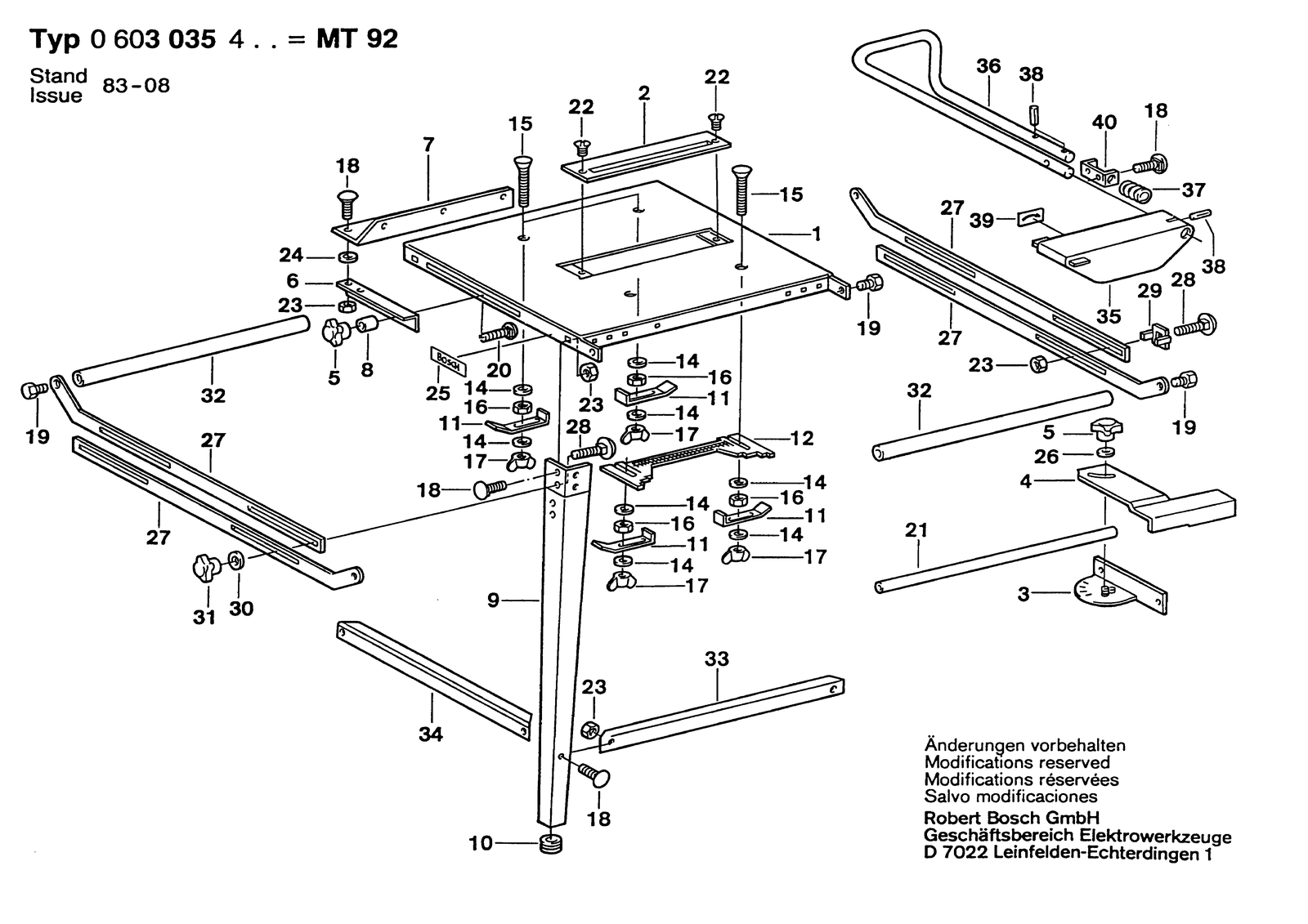 Bosch MT 92 parts diagram, sheet 1