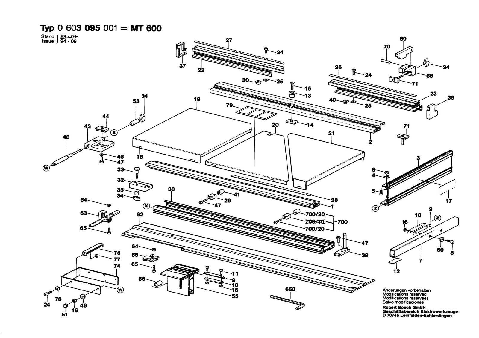 Bosch MT 600 parts diagram, sheet 1