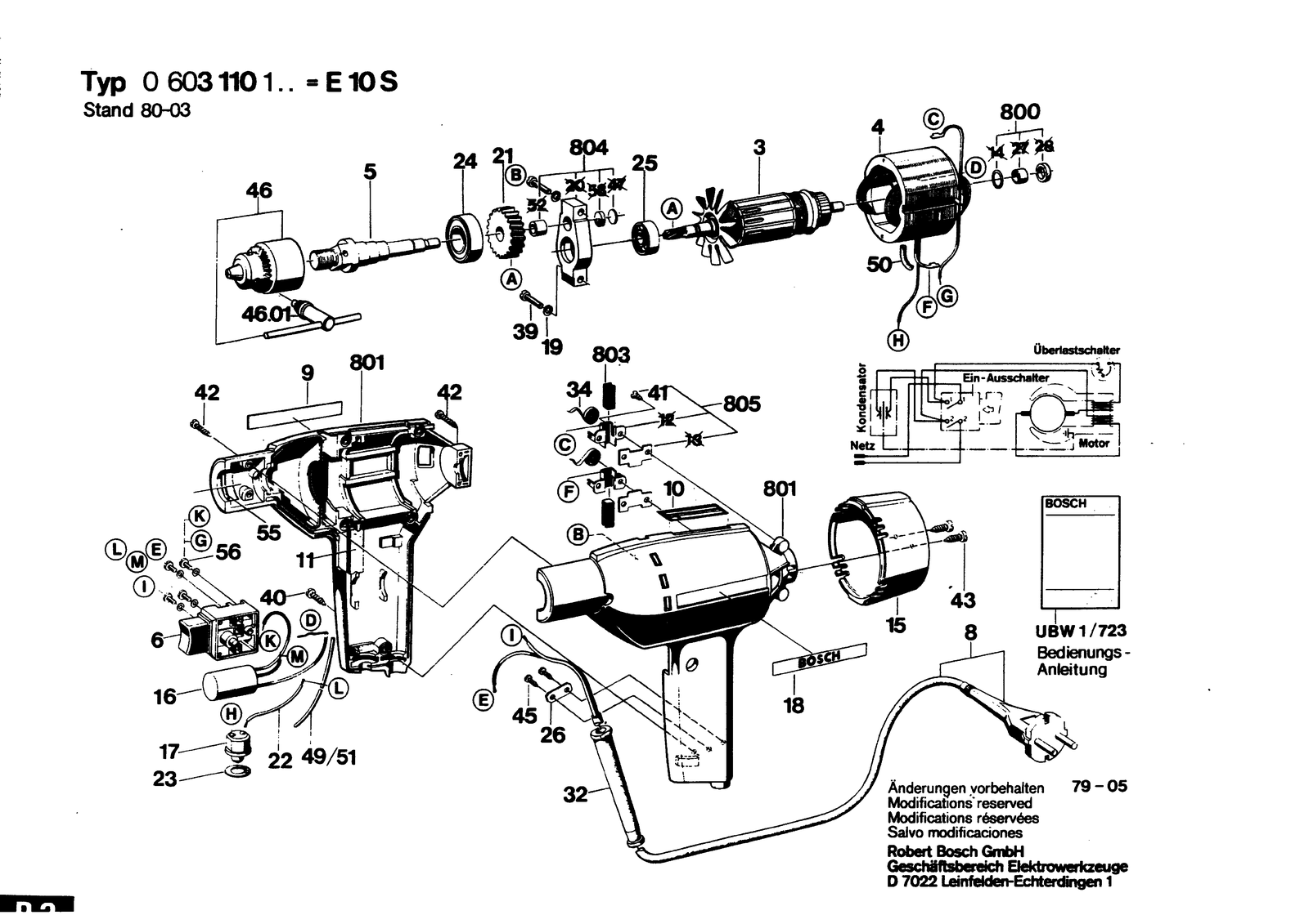 Bosch E 10 S parts diagram, sheet 1