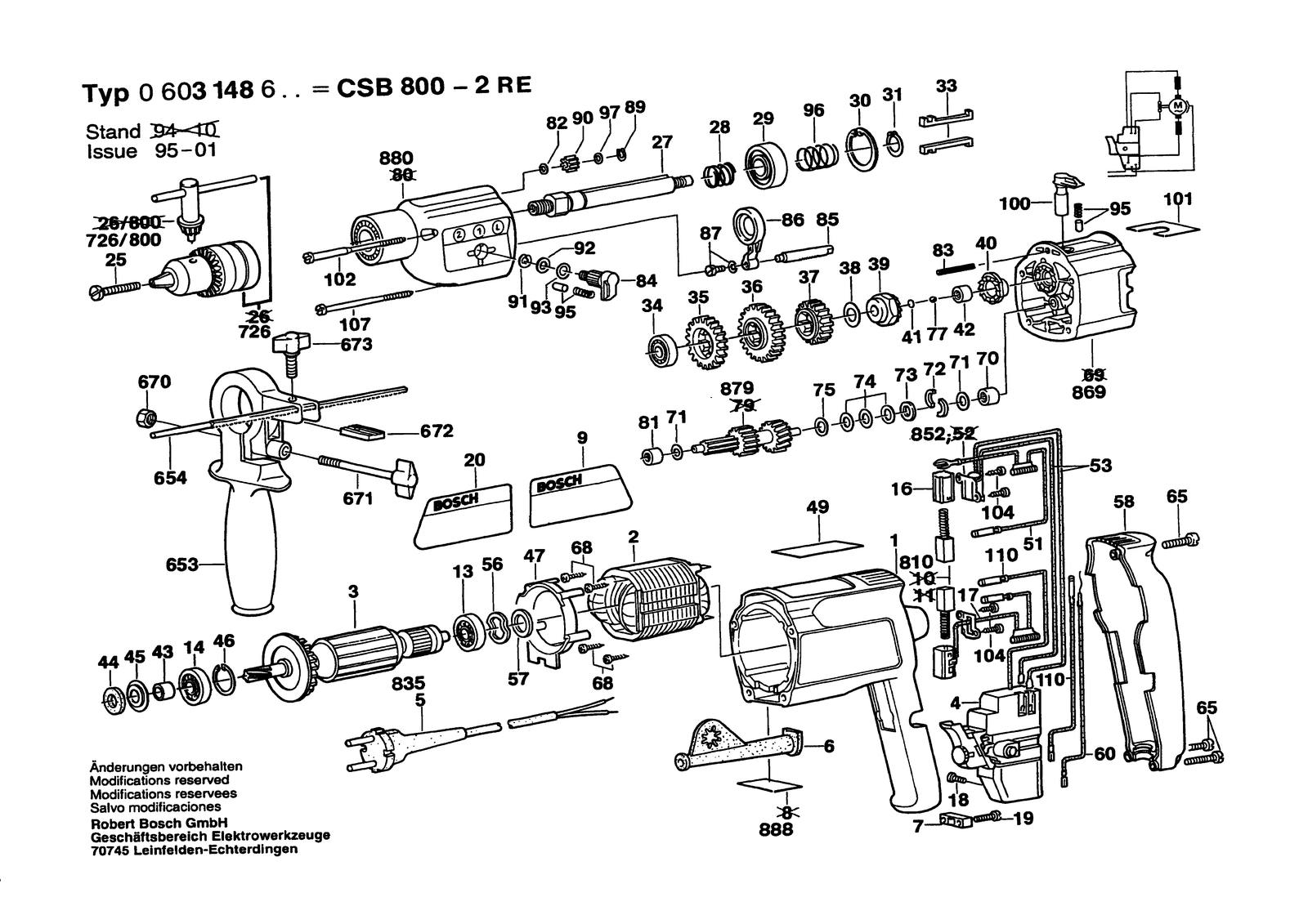Bosch CSB 800-2 RE parts diagram, sheet 1