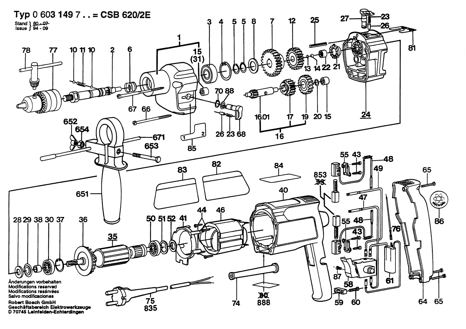Bosch CSB 620-2 E parts diagram, sheet 1