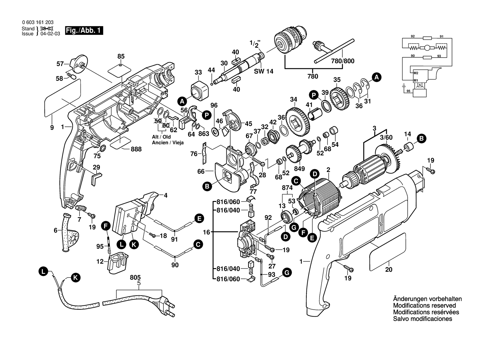 Bosch PSB 680-2 parts diagram, sheet 1
