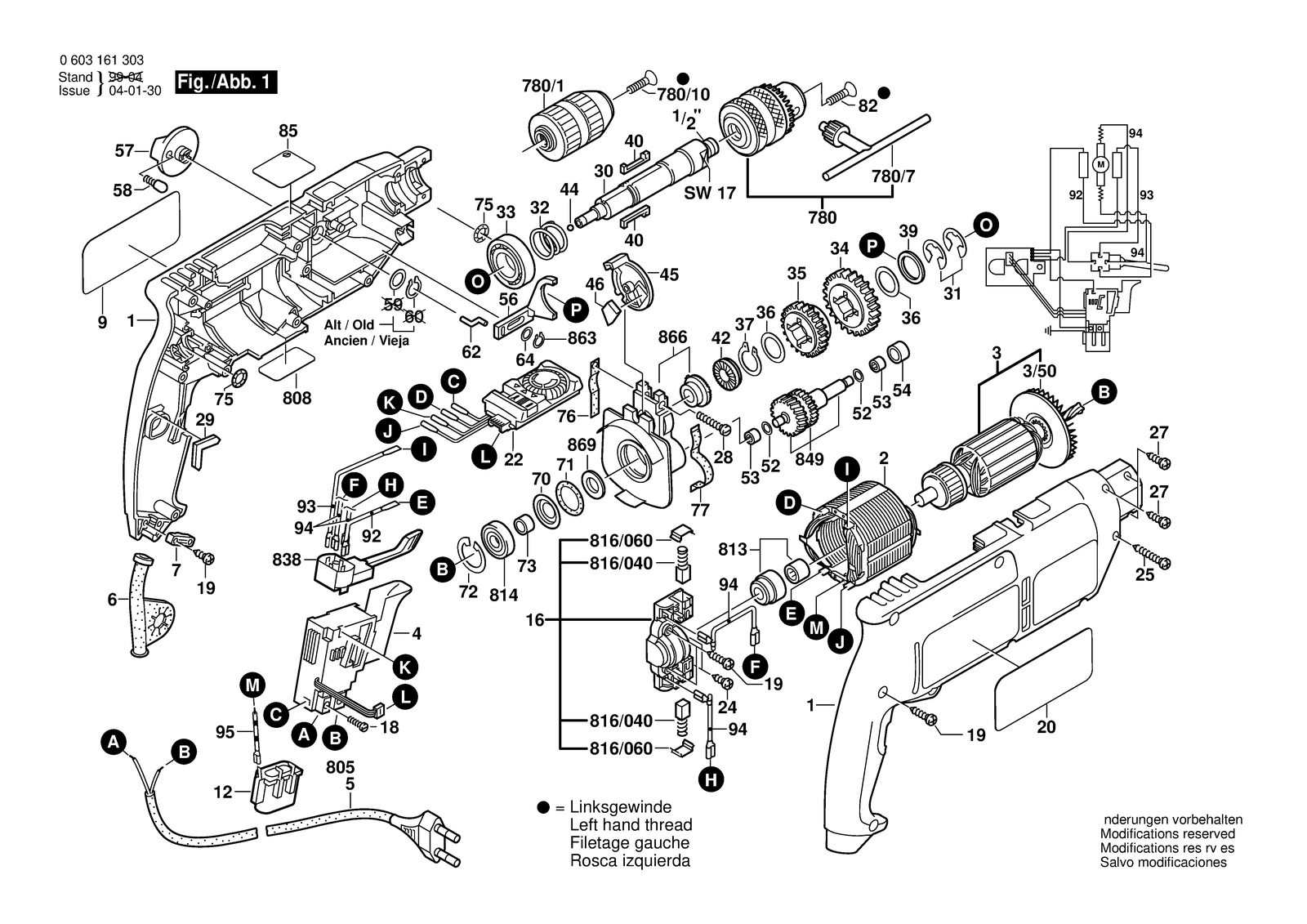 Bosch PSB 680-2 parts diagram, sheet 1