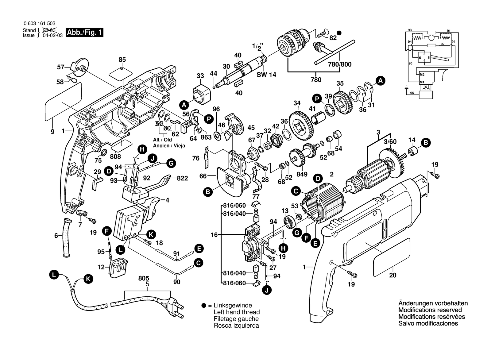 Bosch CSB 650-2 RE parts diagram, sheet 1