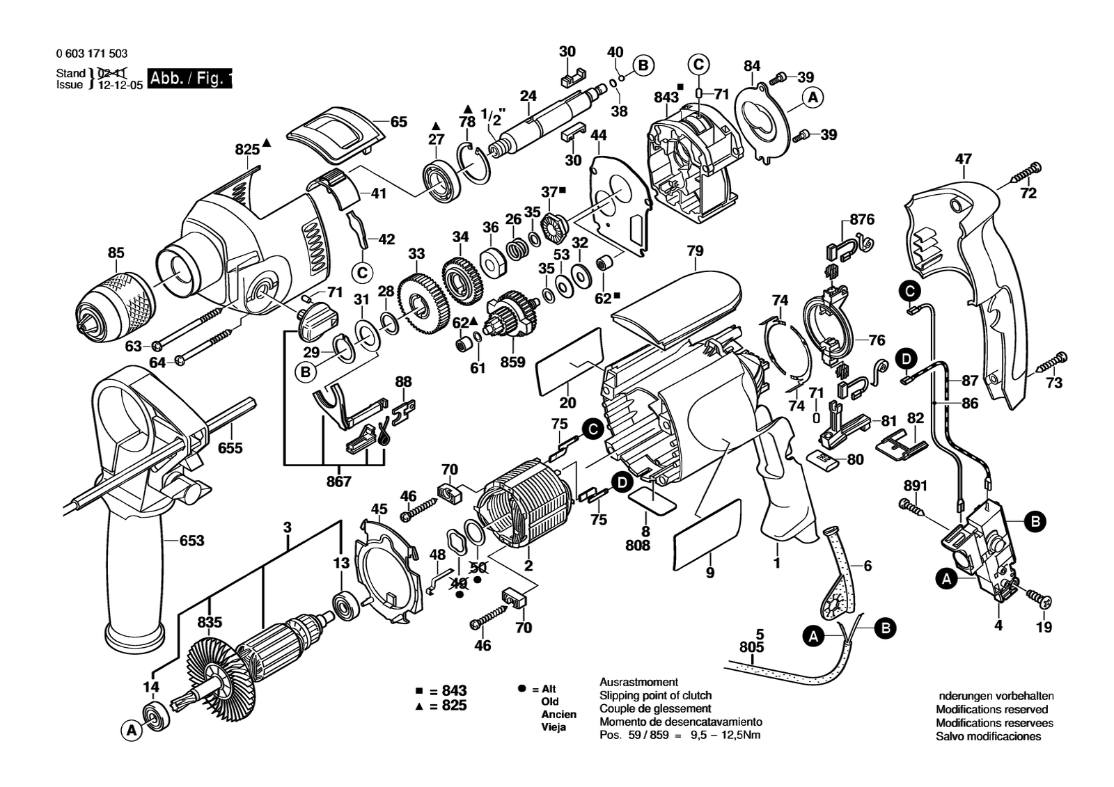 Bosch PSB 850-2 RE parts diagram, sheet 1