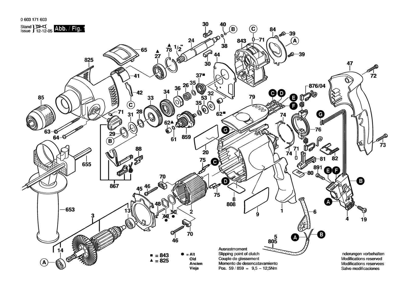 Bosch PSB 1000-2 RE parts diagram, sheet 1