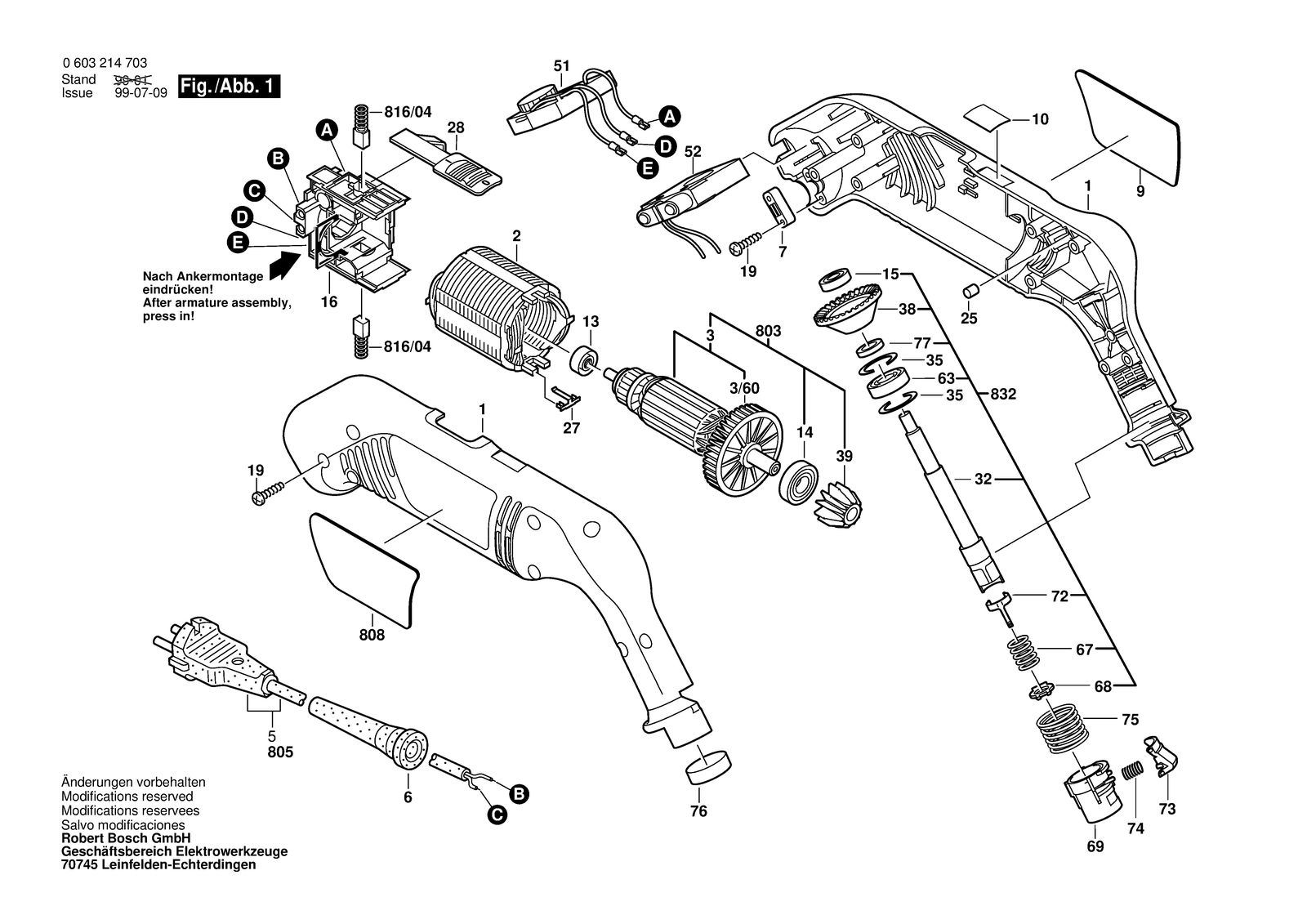 Bosch PEB 500 E parts diagram, sheet 1
