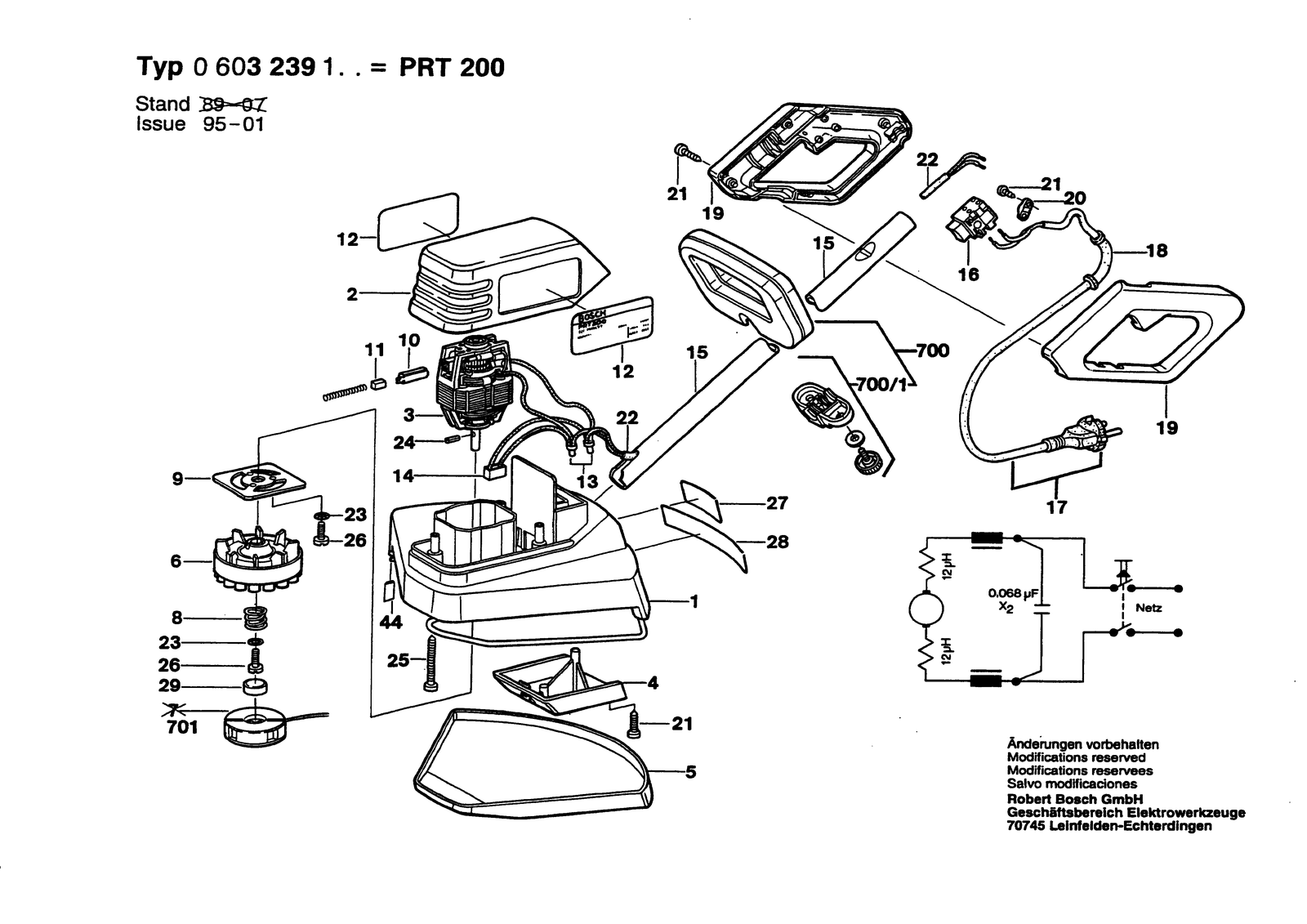 Bosch PRT 200 parts diagram, sheet 1
