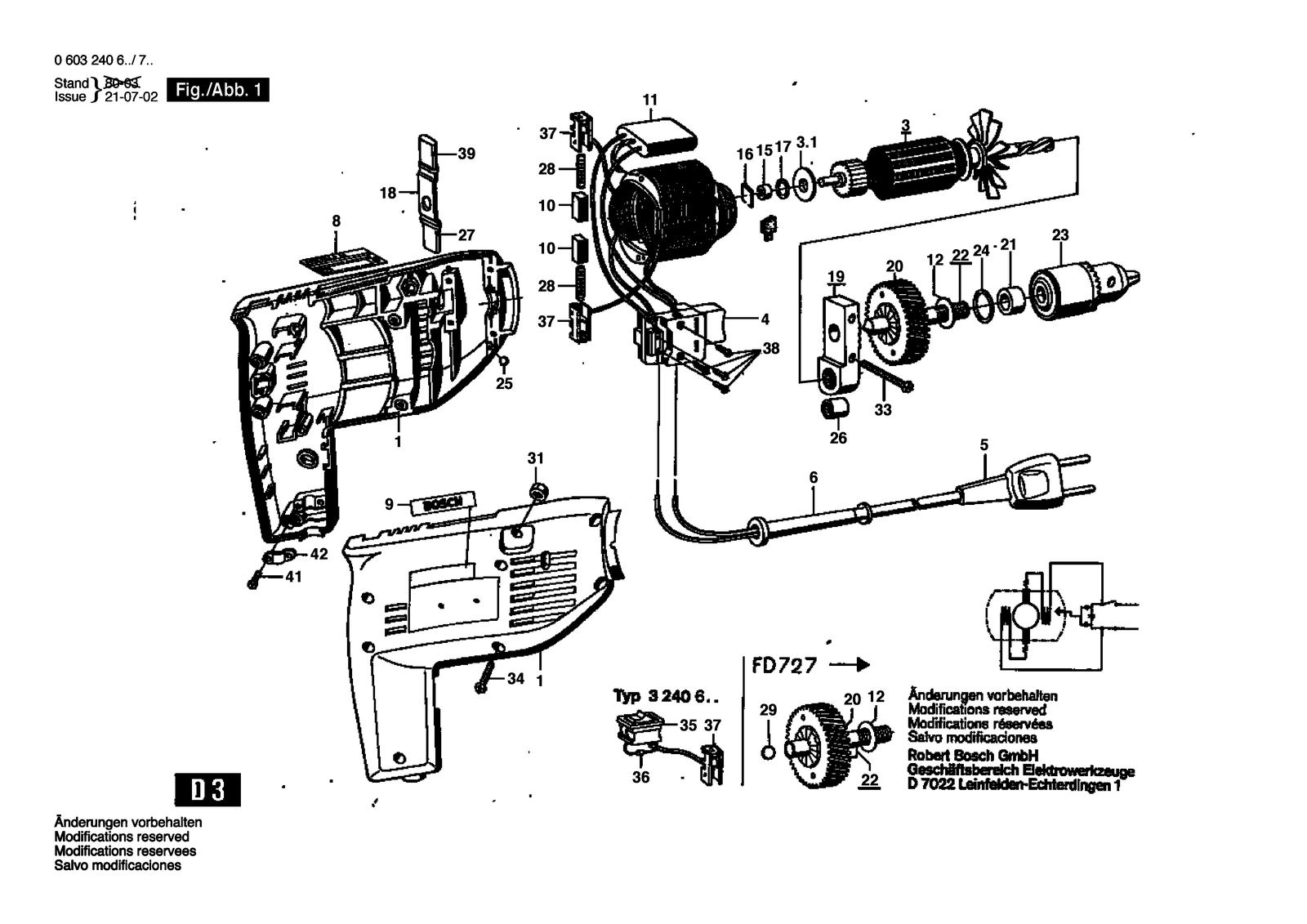 Bosch P 120 SB parts diagram, sheet 1
