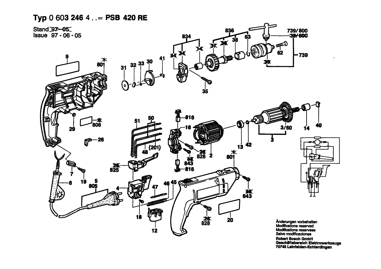 Bosch PSB 42 RE parts diagram, sheet 1