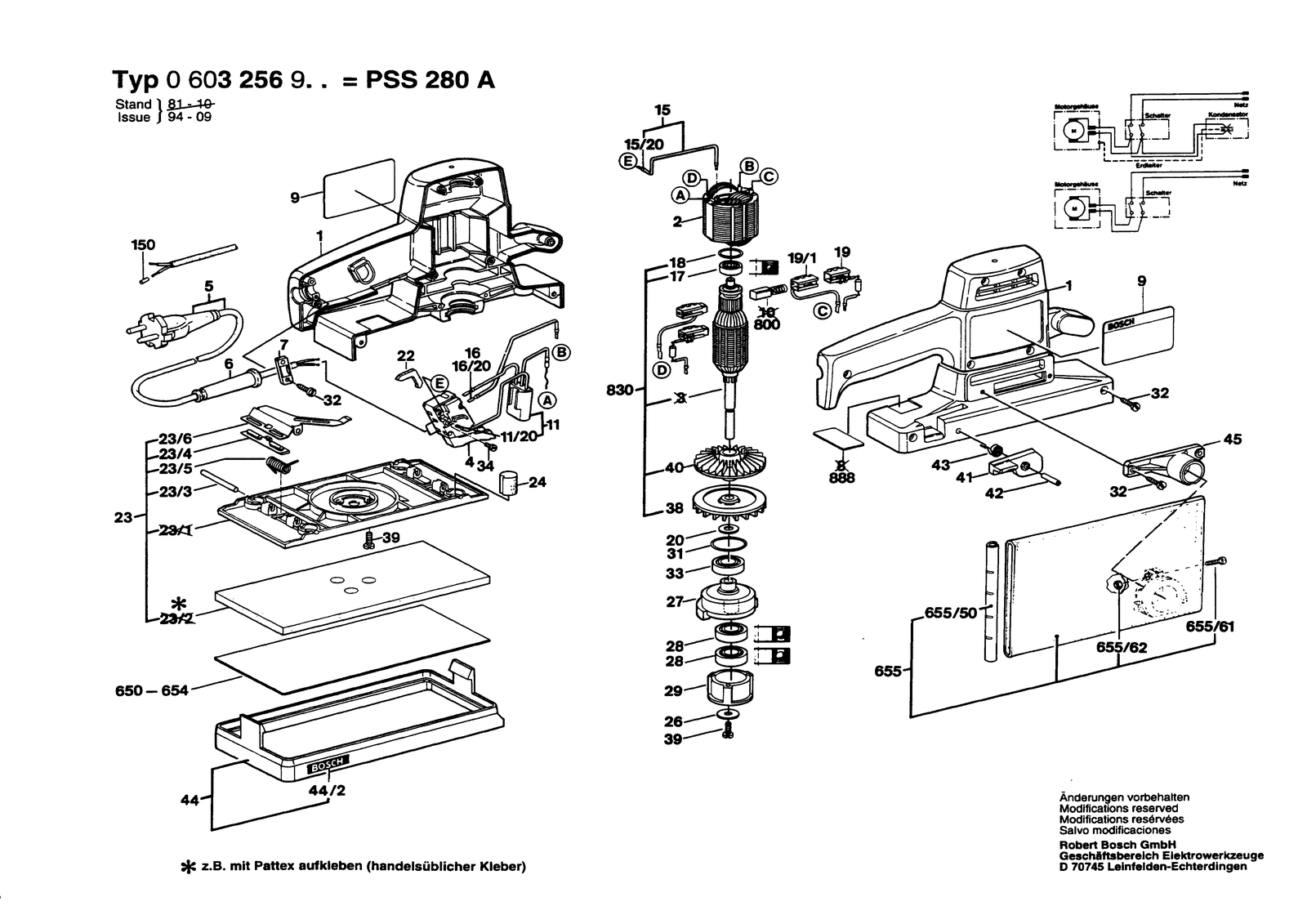 Bosch PSS 280 A parts diagram, sheet 1