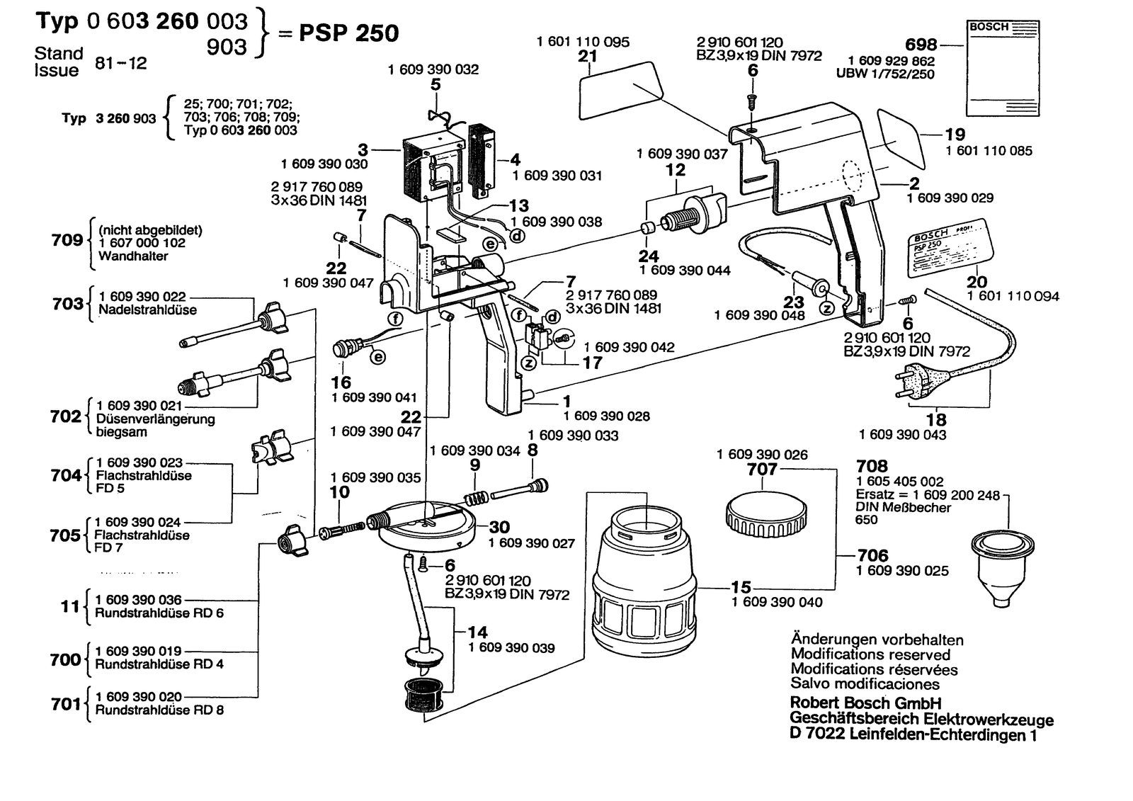 Bosch PSP 250 parts diagram, sheet 1