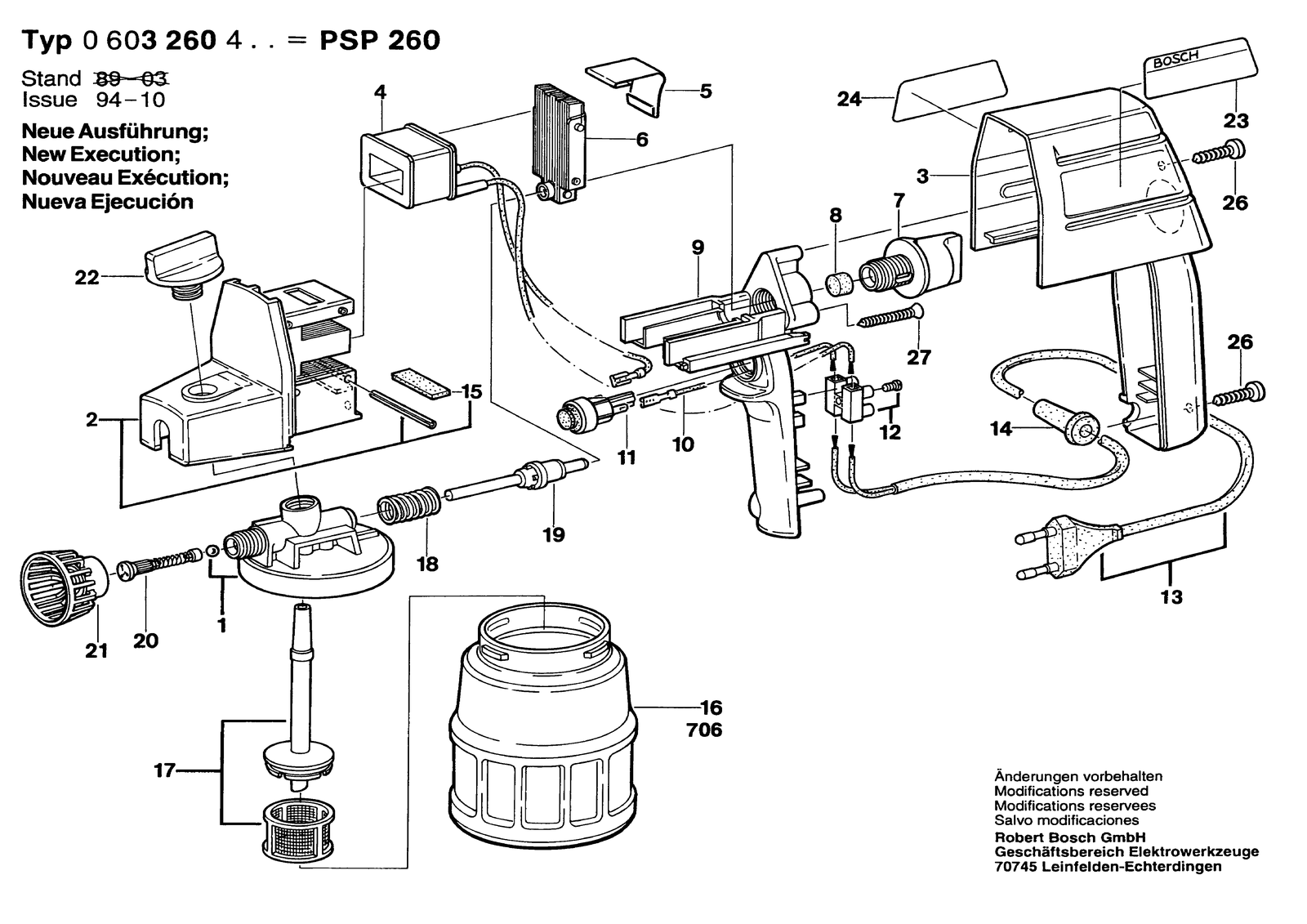 Bosch PSP 260 parts diagram, sheet 1