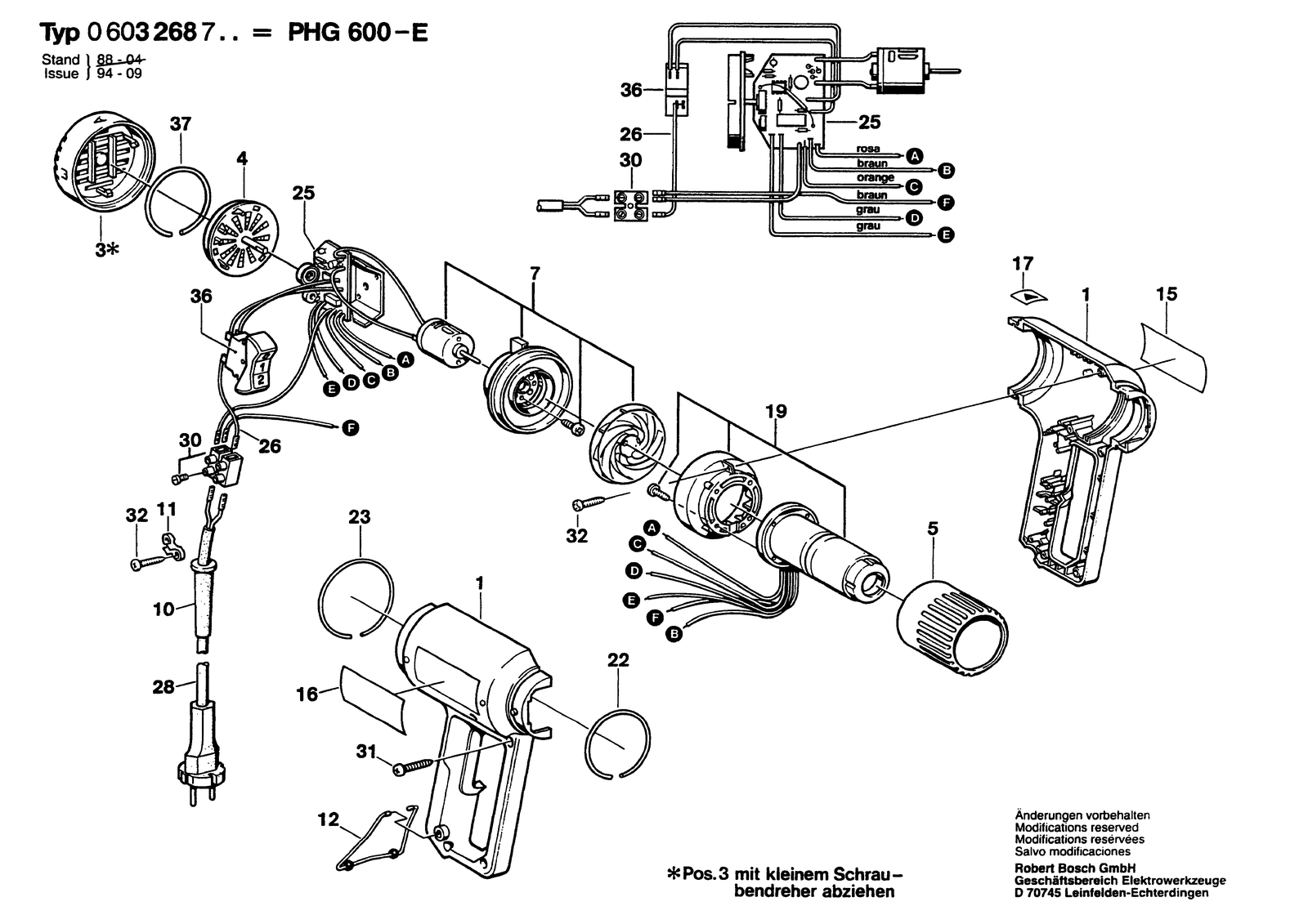Bosch PHG 600 E parts diagram, sheet 1