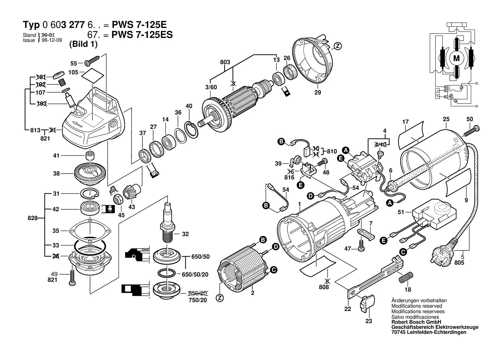 Bosch PWS 7-125 E parts diagram, sheet 1