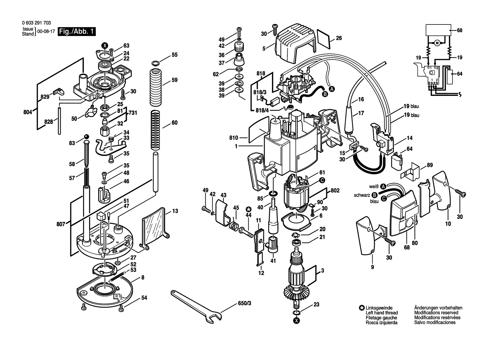 Bosch POF 800 ACE parts diagram, sheet 1