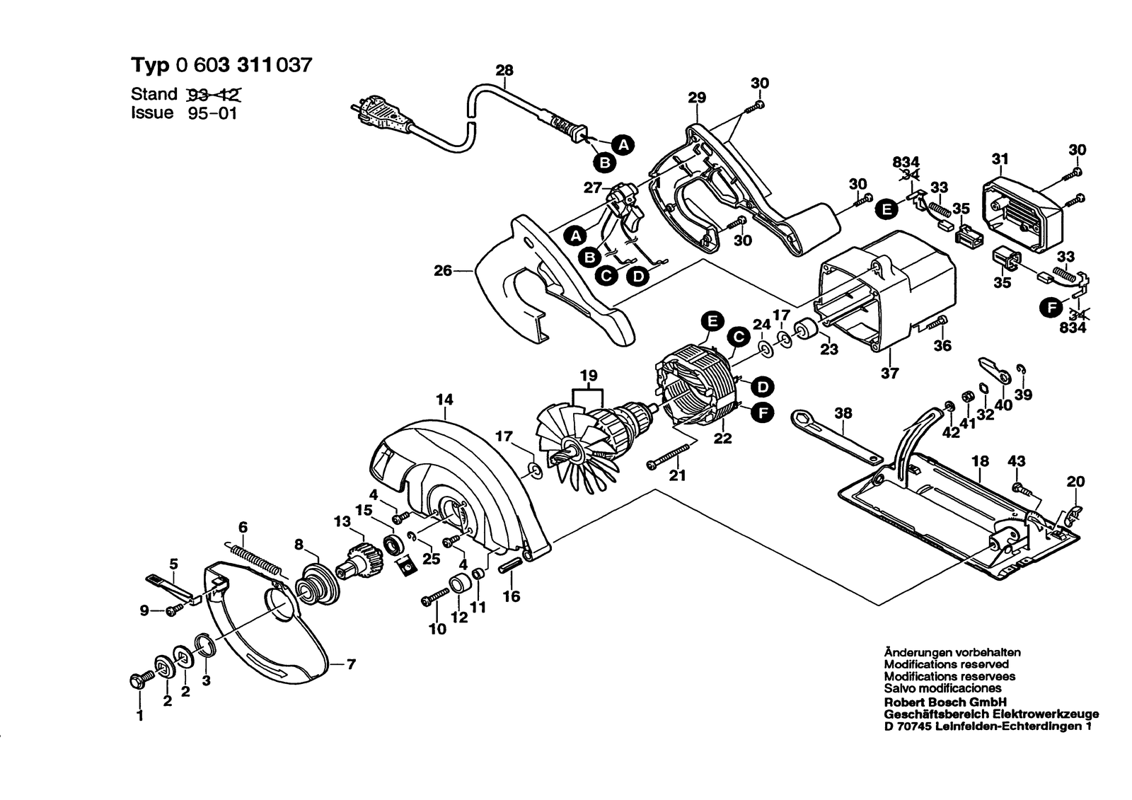 Bosch PKS 7 1/4" parts diagram, sheet 1