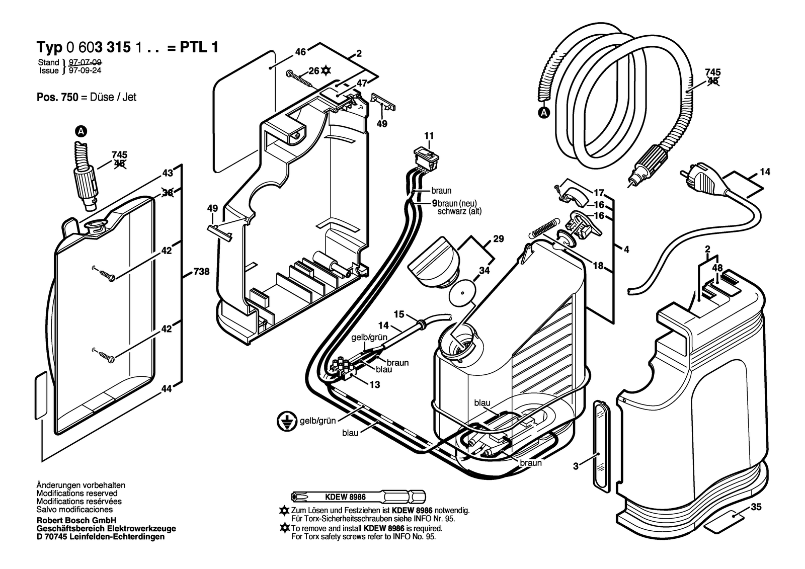 Bosch PTL 1 parts diagram, sheet 1