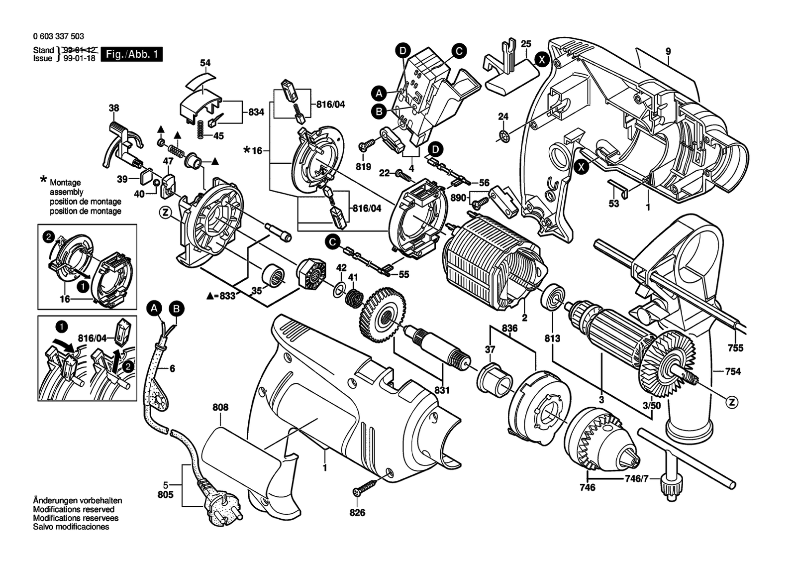Bosch PSB 450 RE parts diagram, sheet 1