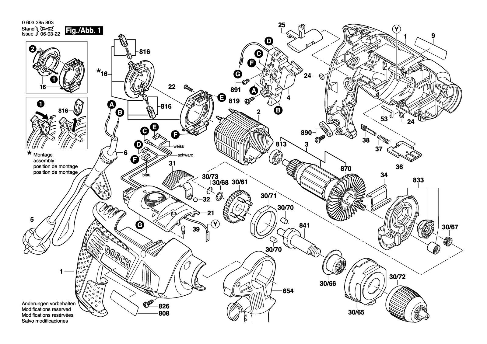 Bosch PSB 1000 RCA parts diagram, sheet 1