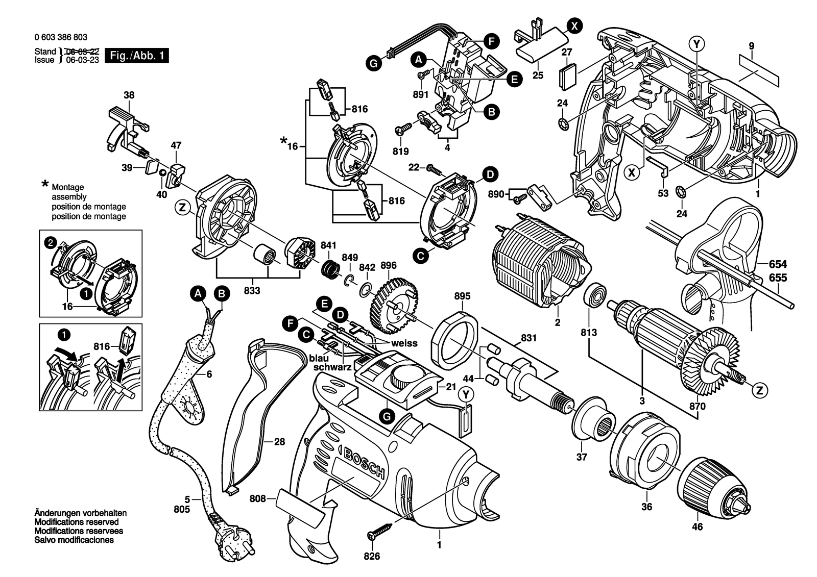 Bosch PSB 1000 RE parts diagram, sheet 1