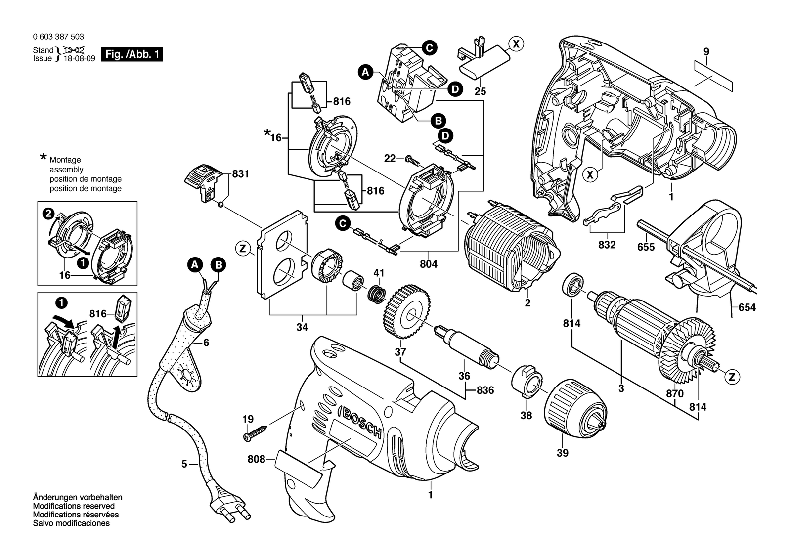 Bosch PSB 550 RE parts diagram, sheet 1