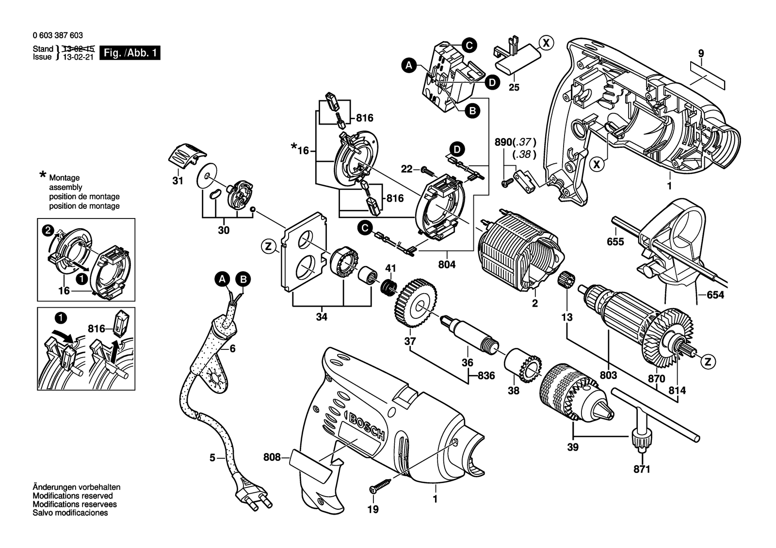 Bosch PSB 500 RE parts diagram, sheet 1