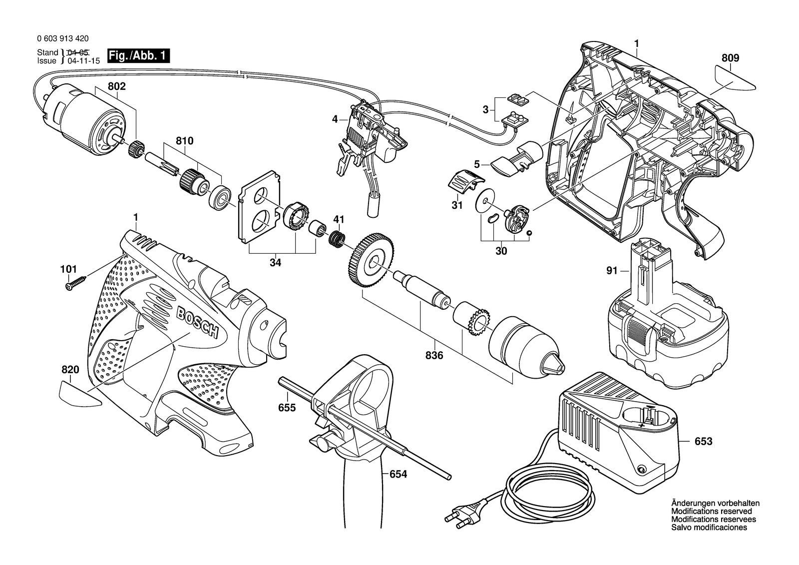 Bosch PSB 14,4 V parts diagram, sheet 1
