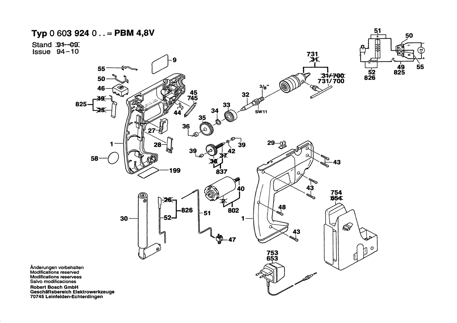Bosch PBM 4,8 V parts diagram, sheet 1